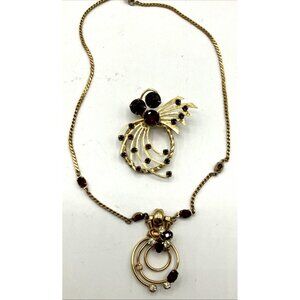 1950s Red glass necklace atomic starburst set Deco